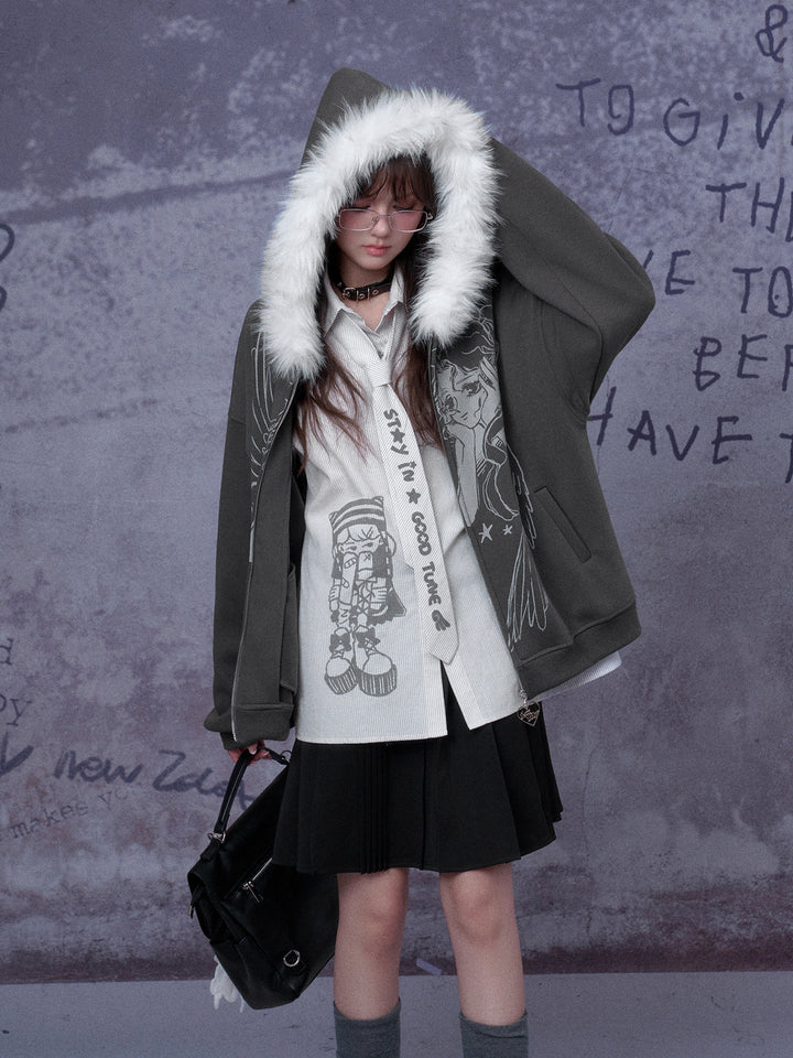 Gothic Angel Graphic Hooded Jacket