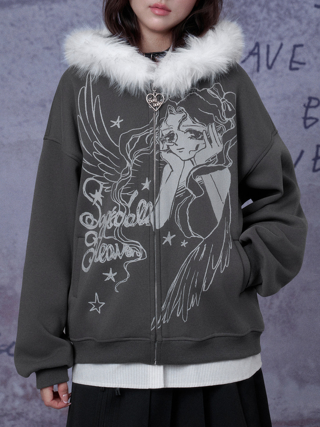 Gothic Angel Graphic Hooded Jacket