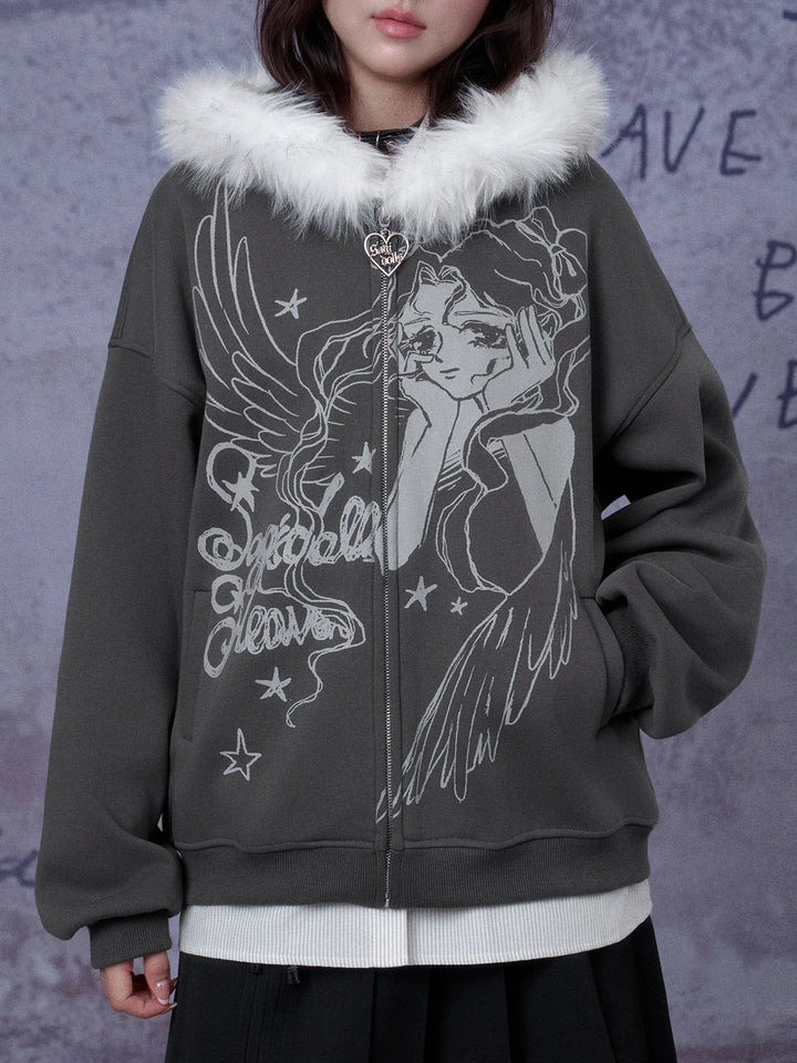 Gothic Angel Graphic Hooded Jacket