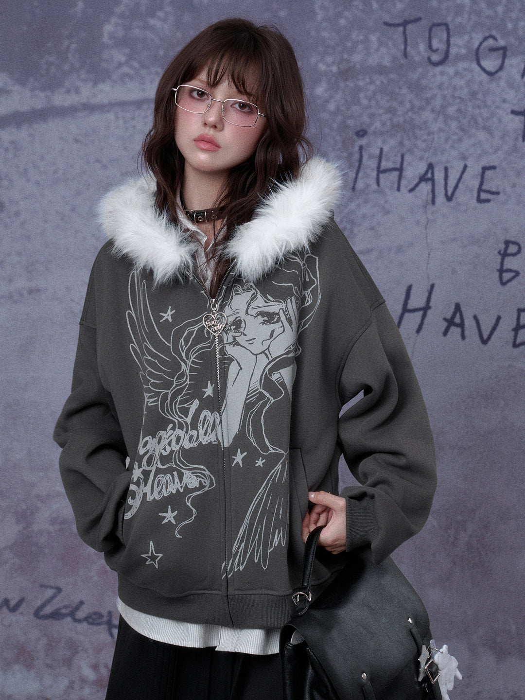 Gothic Angel Graphic Hooded Jacket
