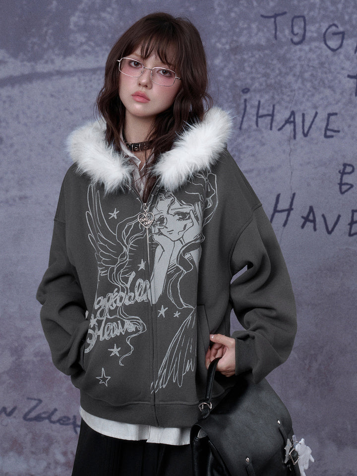 Gothic Angel Graphic Hooded Jacket