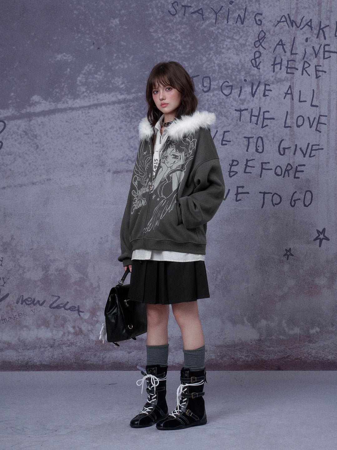 Gothic Angel Graphic Hooded Jacket