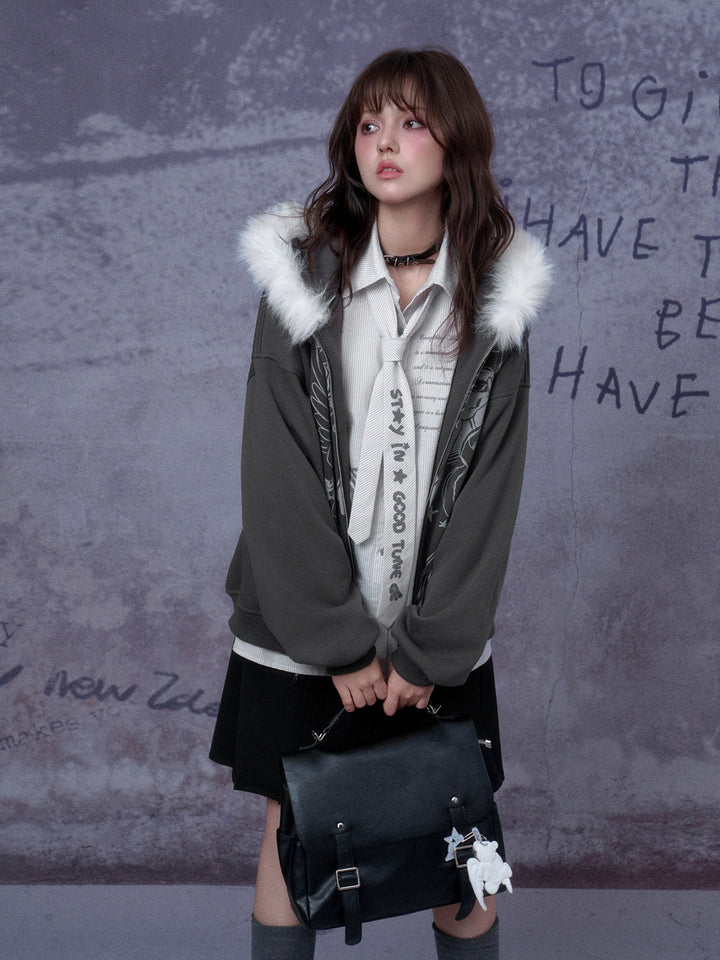Gothic Angel Graphic Hooded Jacket
