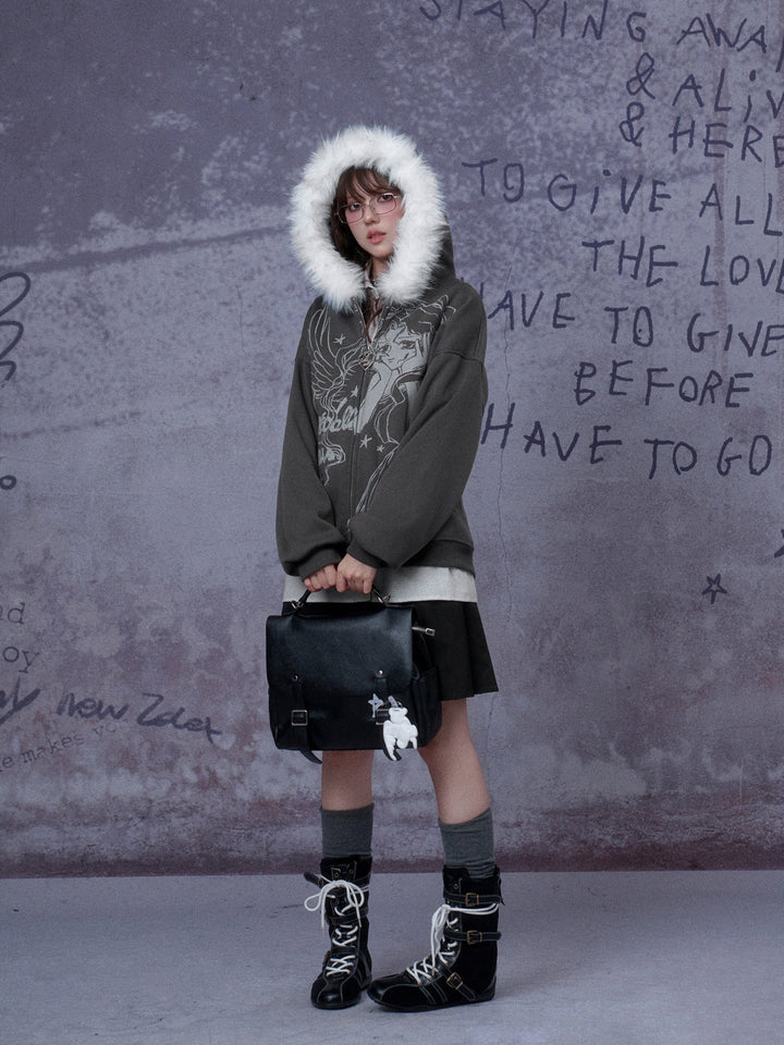 Gothic Angel Graphic Hooded Jacket