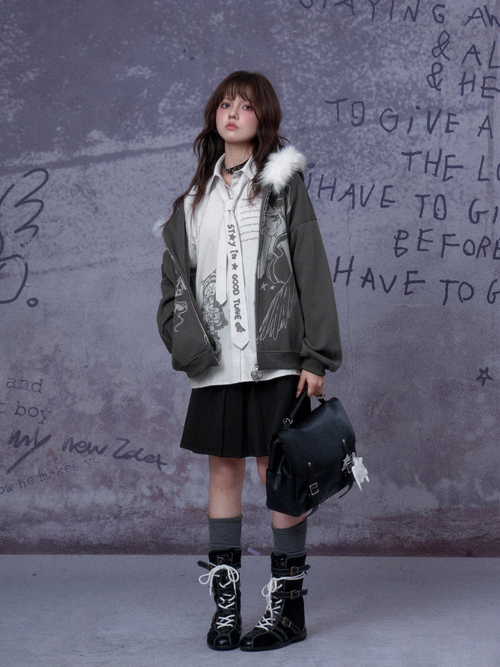 Gothic Angel Graphic Hooded Jacket