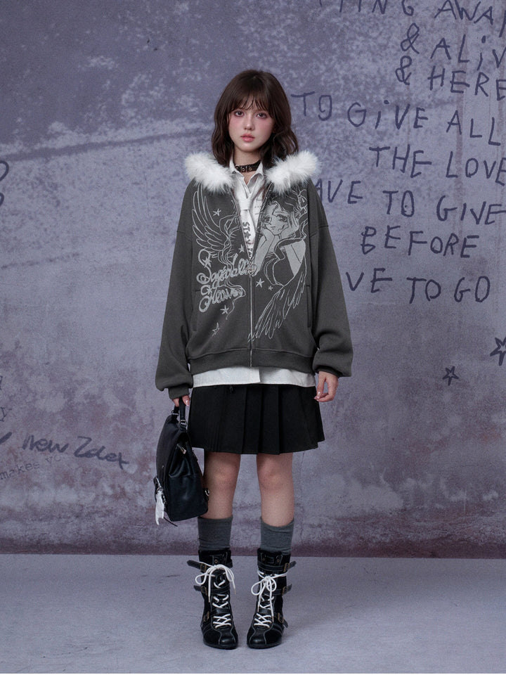 Gothic Angel Graphic Hooded Jacket