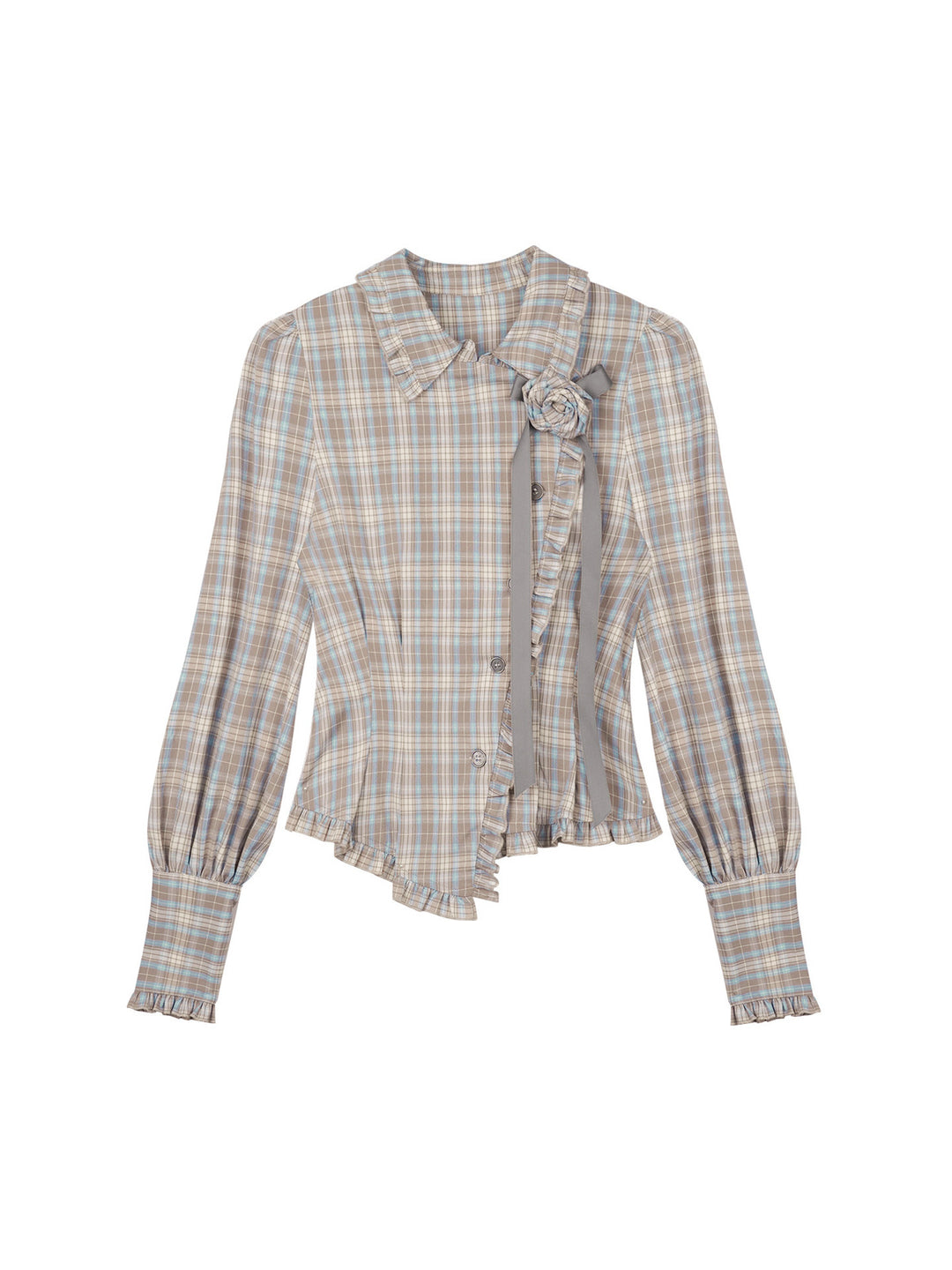Coquette Rose Brooch Plaid Shirt
