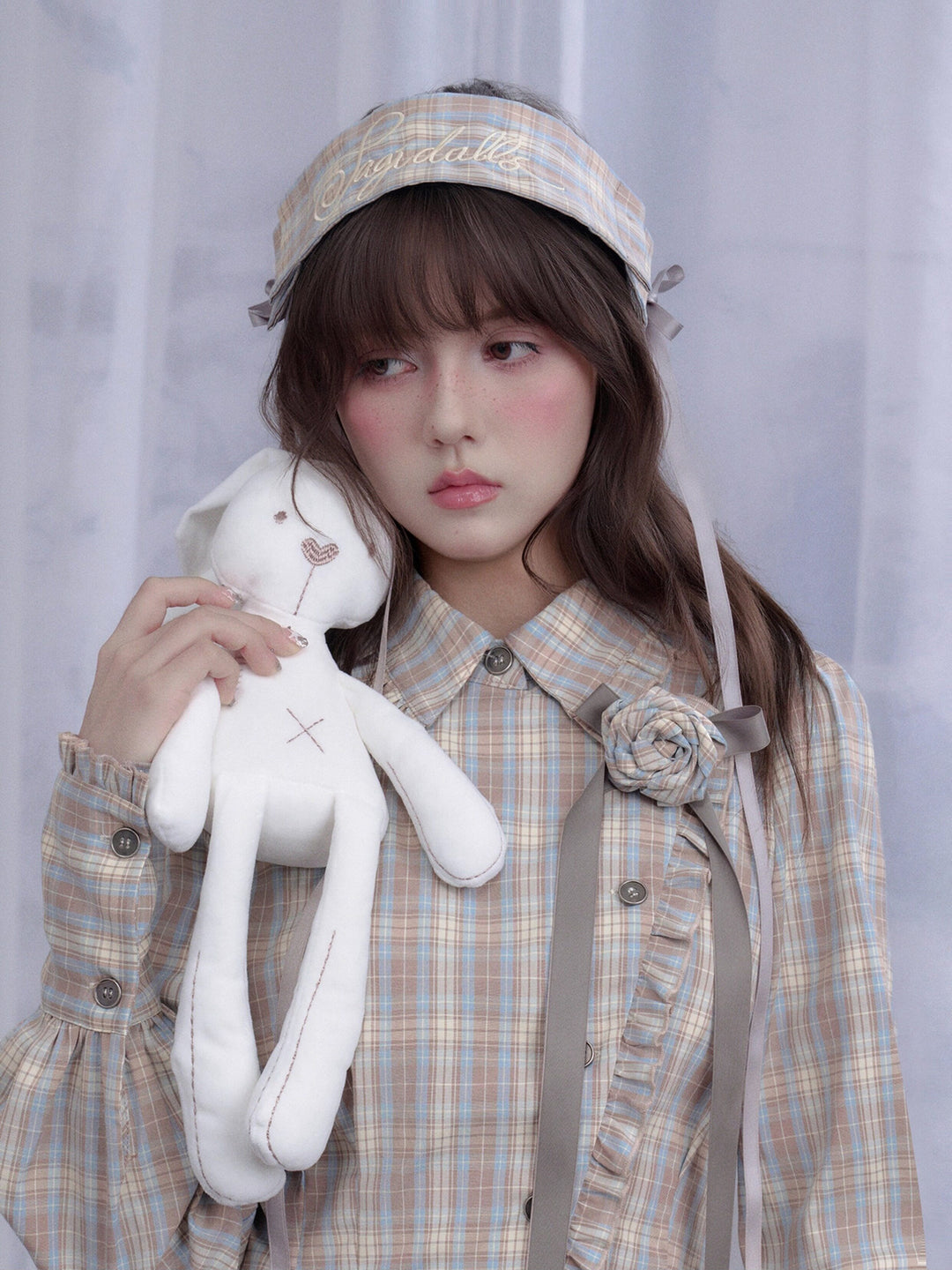 Coquette Rose Brooch Plaid Shirt