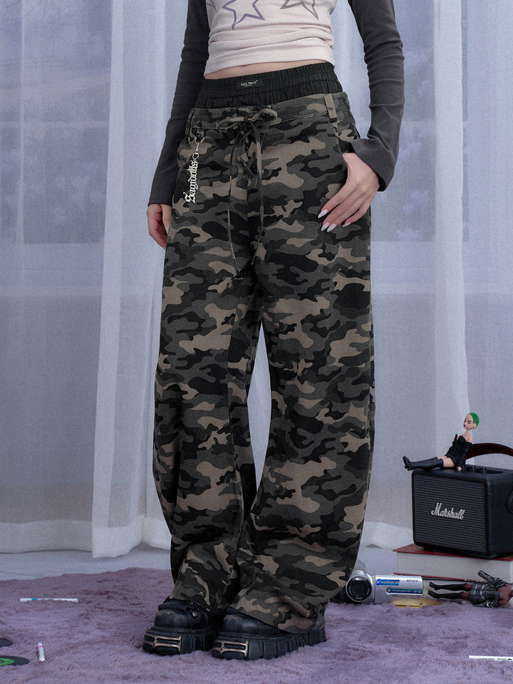 Double Waist Camo Barrel Pants
