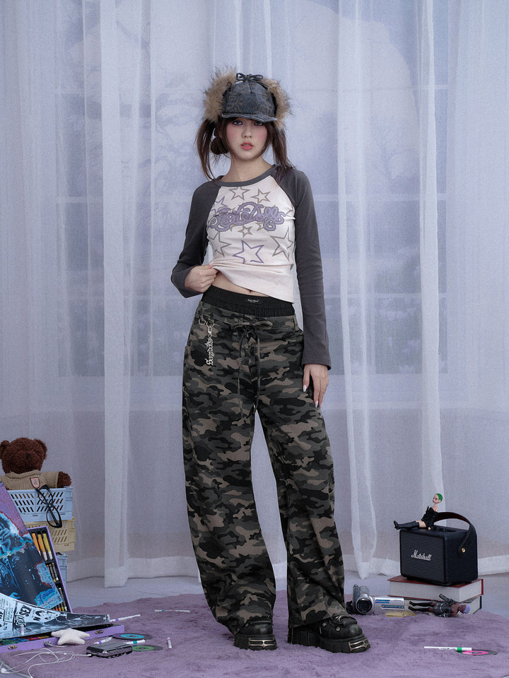 Double Waist Camo Barrel Pants