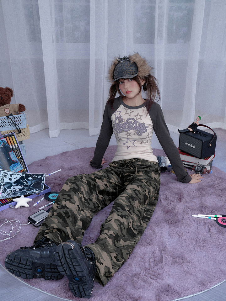 Double Waist Camo Barrel Pants