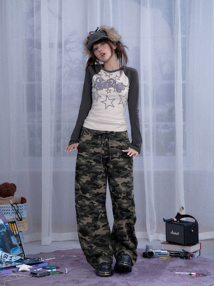 Double Waist Camo Barrel Pants