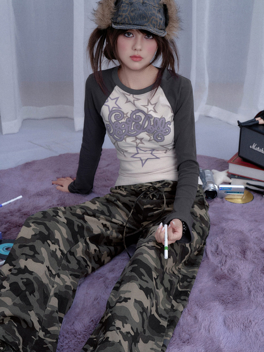 Double Waist Camo Barrel Pants