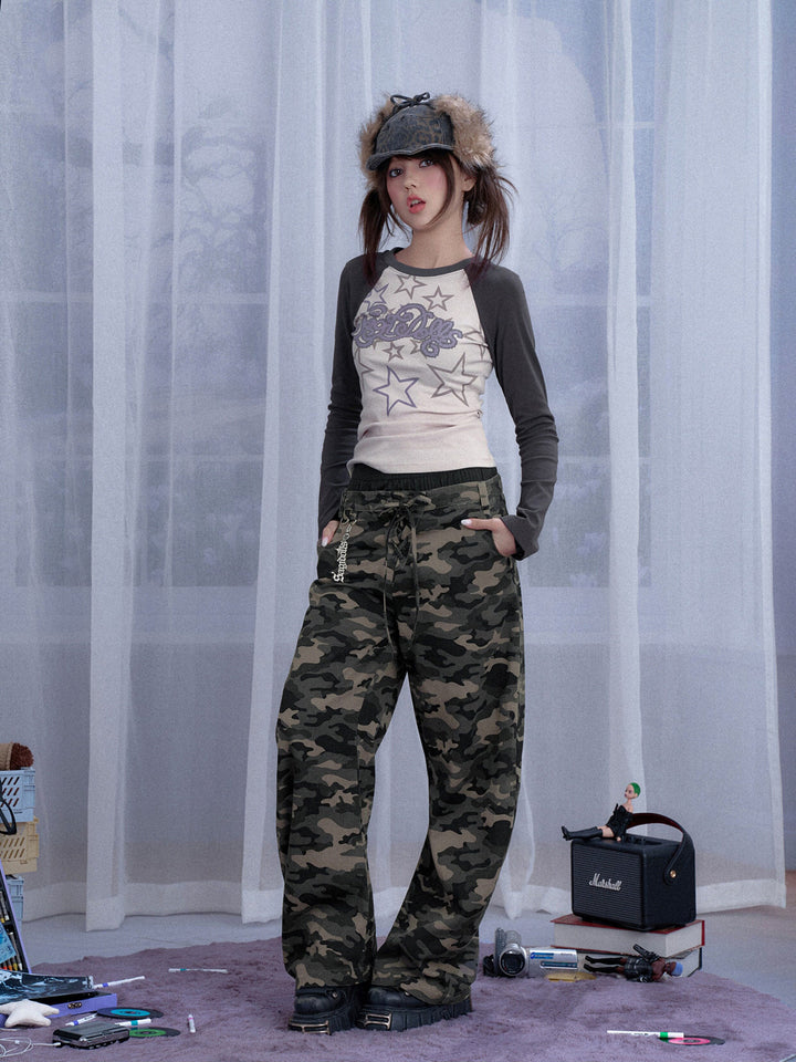 Double Waist Camo Barrel Pants