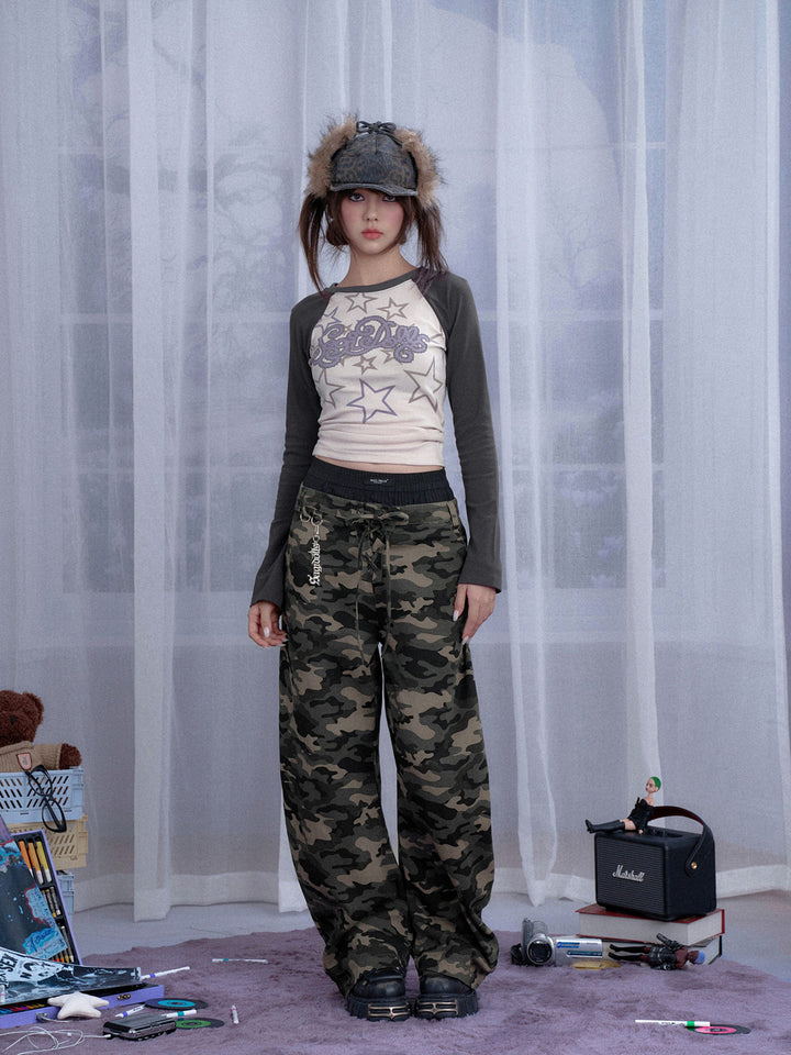 Double Waist Camo Barrel Pants