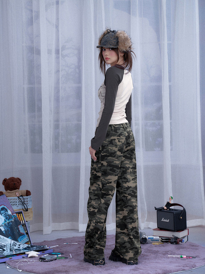 Double Waist Camo Barrel Pants