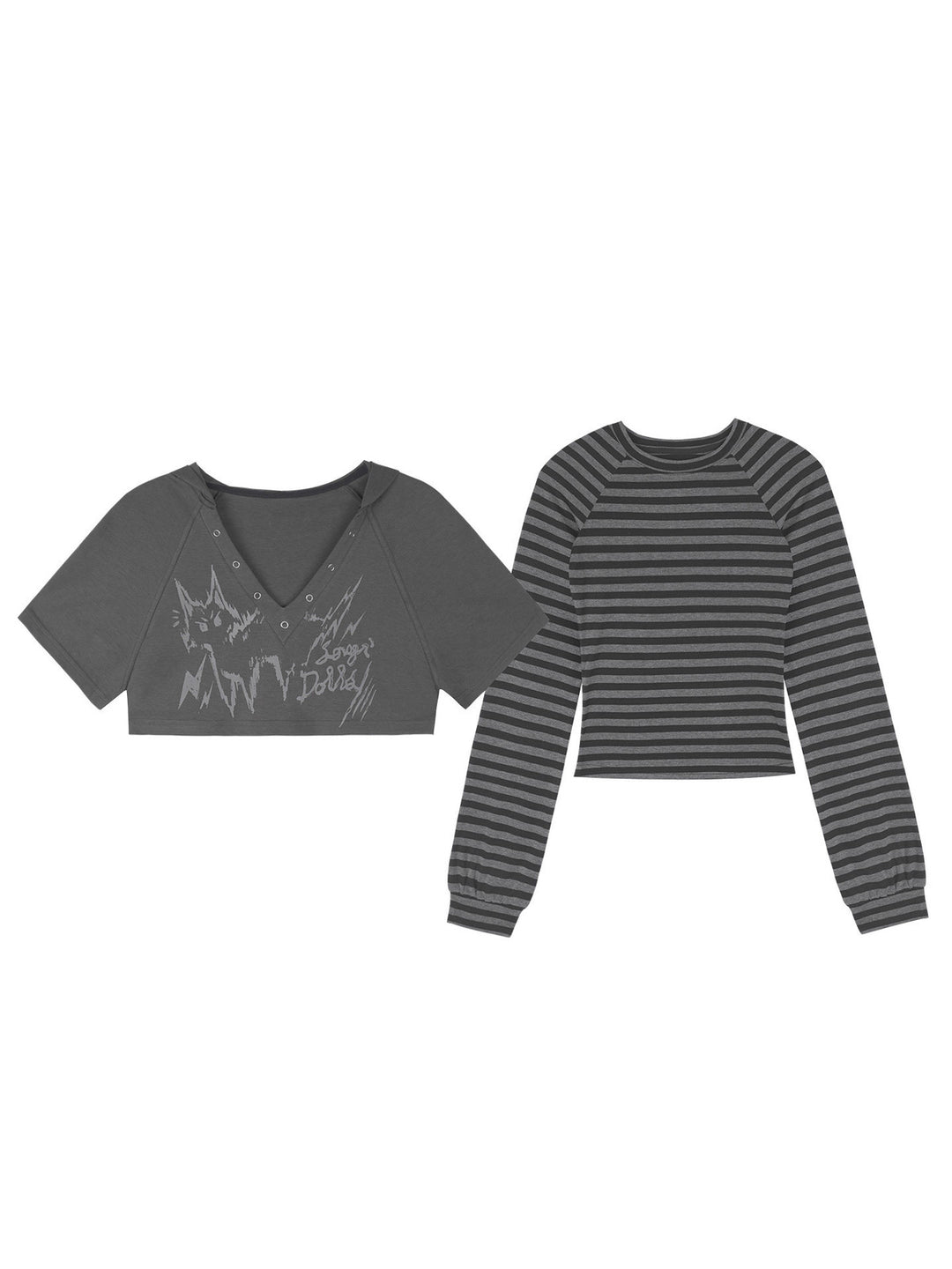 Grunge Cat Graphic Layered Top Set