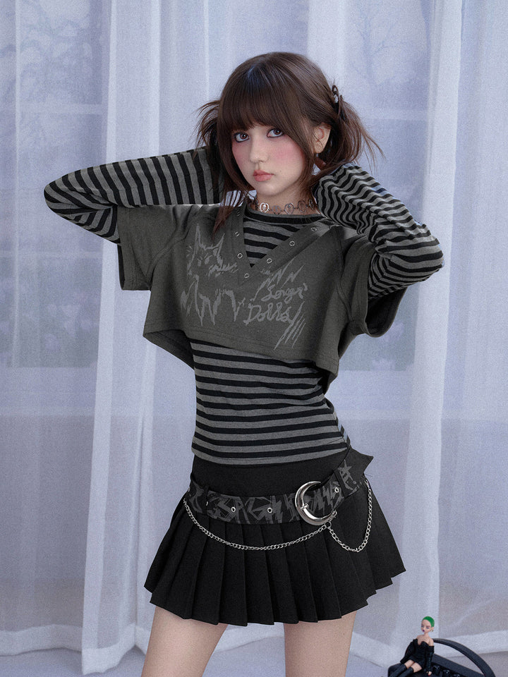 Grunge Cat Graphic Layered Top Set