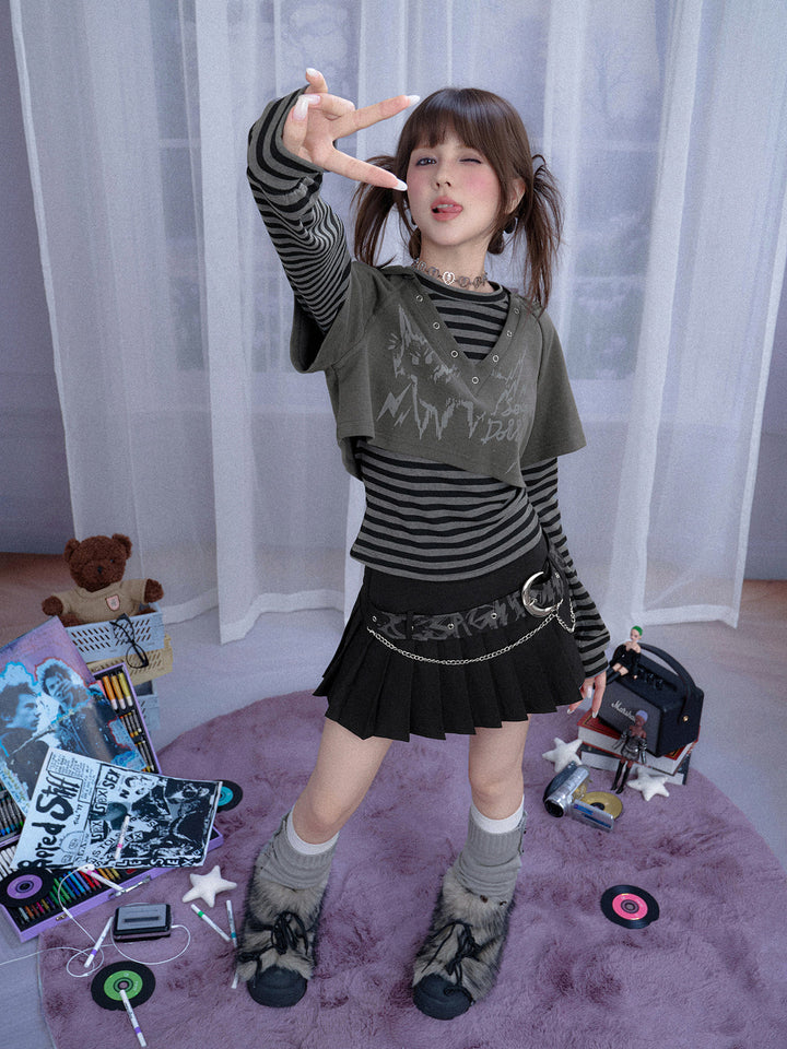 Grunge Cat Graphic Layered Top Set