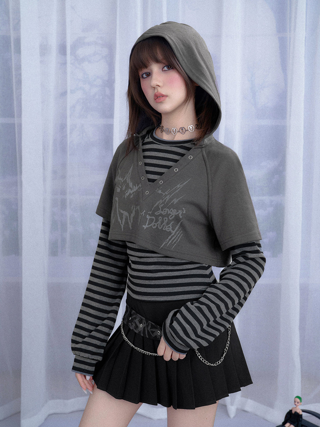 Grunge Cat Graphic Layered Top Set