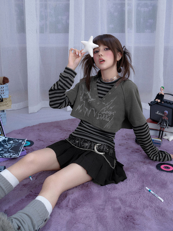 Grunge Cat Graphic Layered Top Set