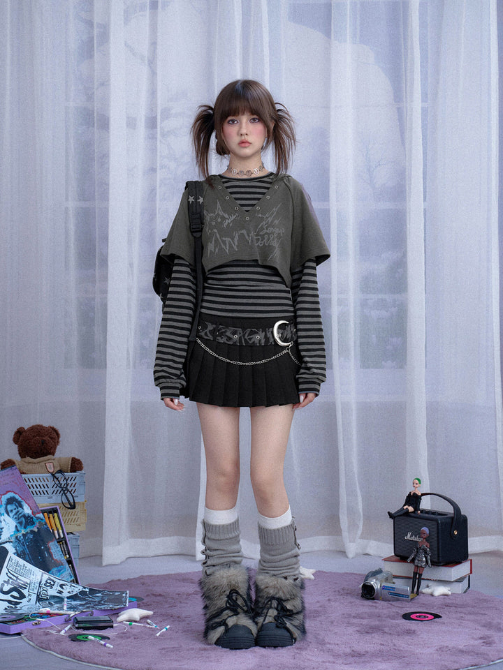 Grunge Cat Graphic Layered Top Set