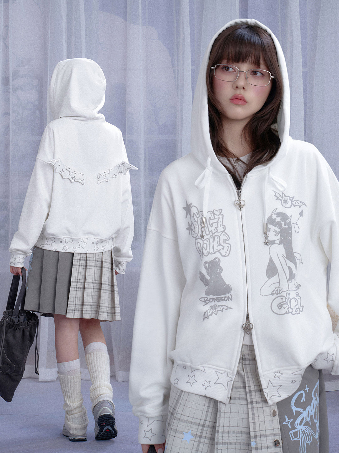 Celestial Angel Graphic Zip Hoodie