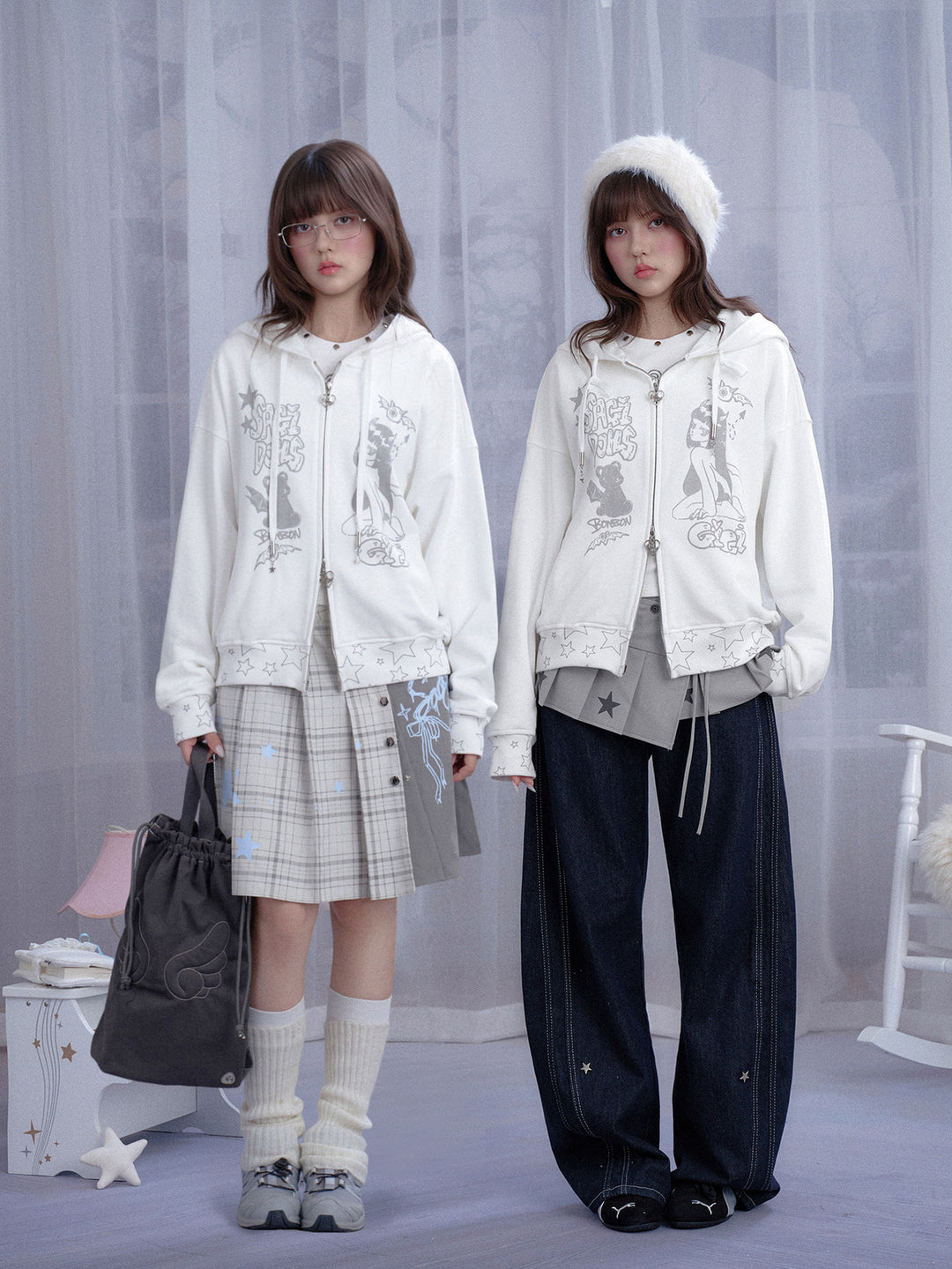 Celestial Angel Graphic Zip Hoodie