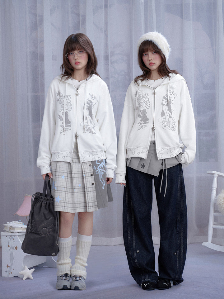 Celestial Angel Graphic Zip Hoodie