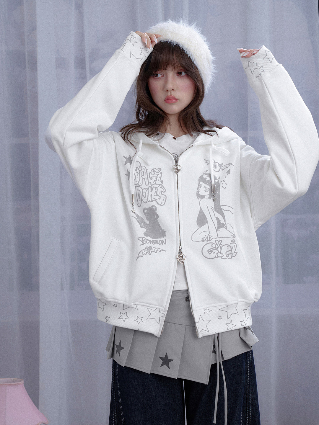 Celestial Angel Graphic Zip Hoodie