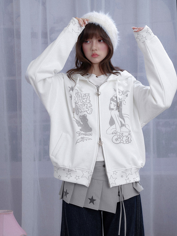 Celestial Angel Graphic Zip Hoodie