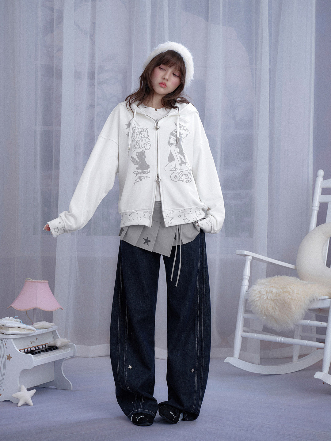 Celestial Angel Graphic Zip Hoodie