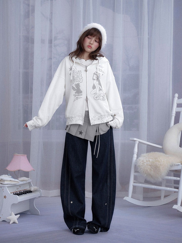 Celestial Angel Graphic Zip Hoodie