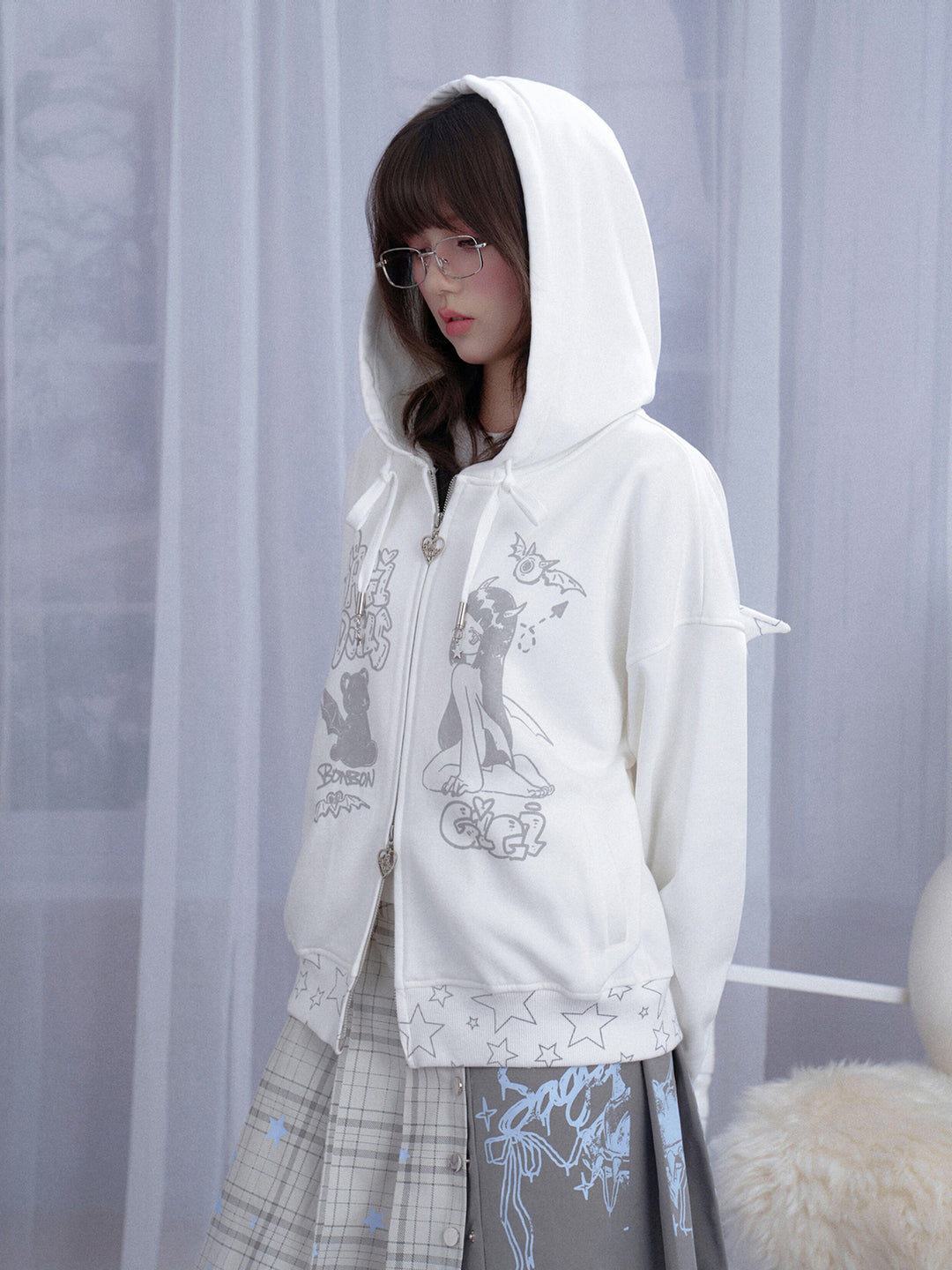 Celestial Angel Graphic Zip Hoodie