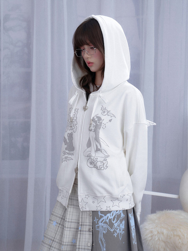 Celestial Angel Graphic Zip Hoodie