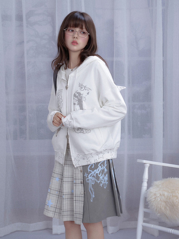 Celestial Angel Graphic Zip Hoodie