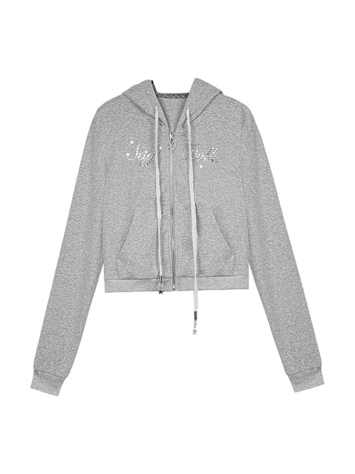 Y2K Rhinestone Star Cropped Hoodie