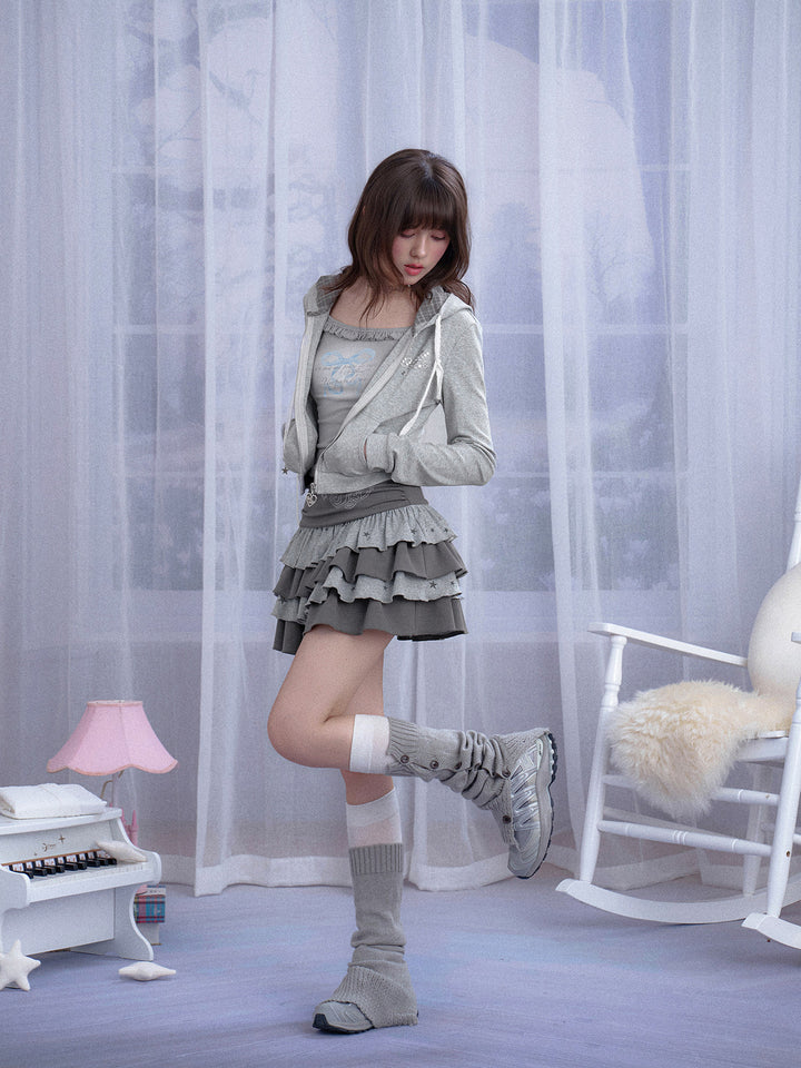 Y2K Rhinestone Star Cropped Hoodie