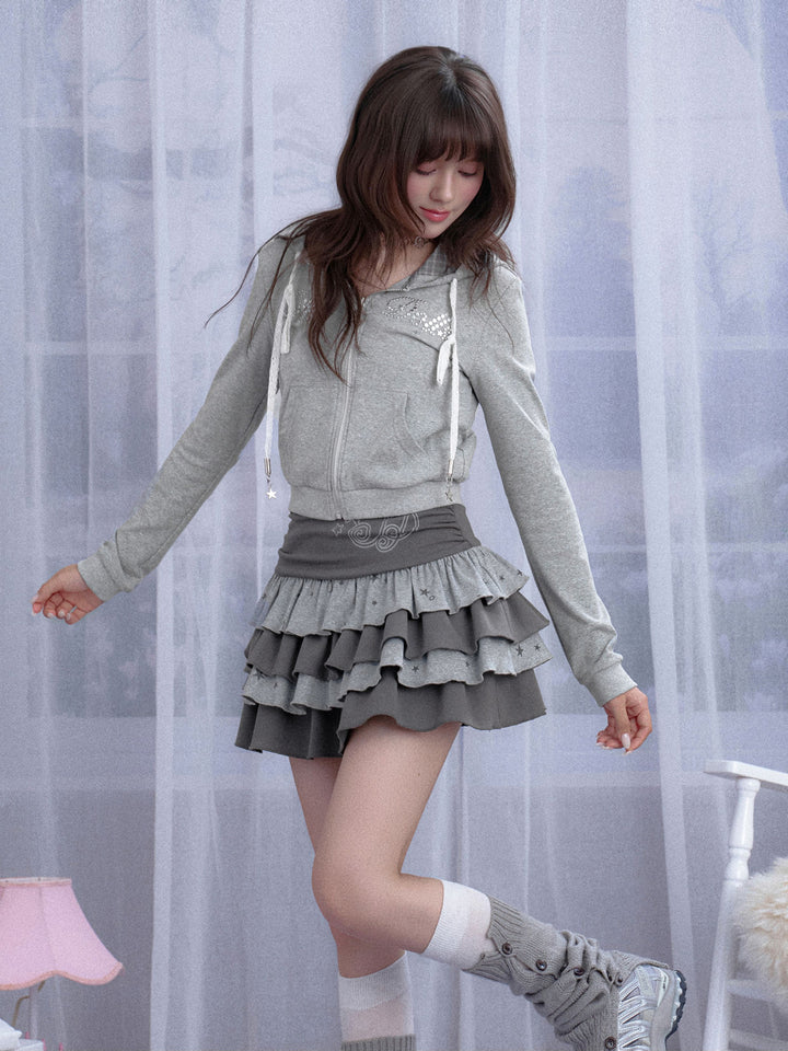 Y2K Rhinestone Star Cropped Hoodie