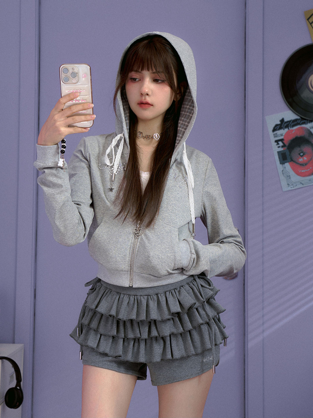 Y2K Rhinestone Star Cropped Hoodie