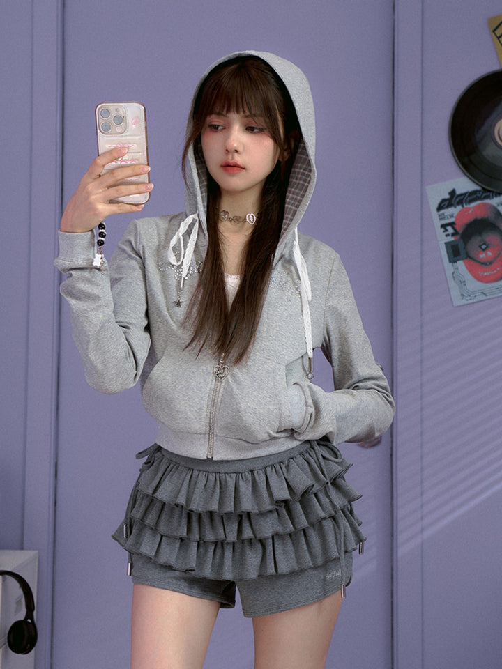 Y2K Rhinestone Star Cropped Hoodie