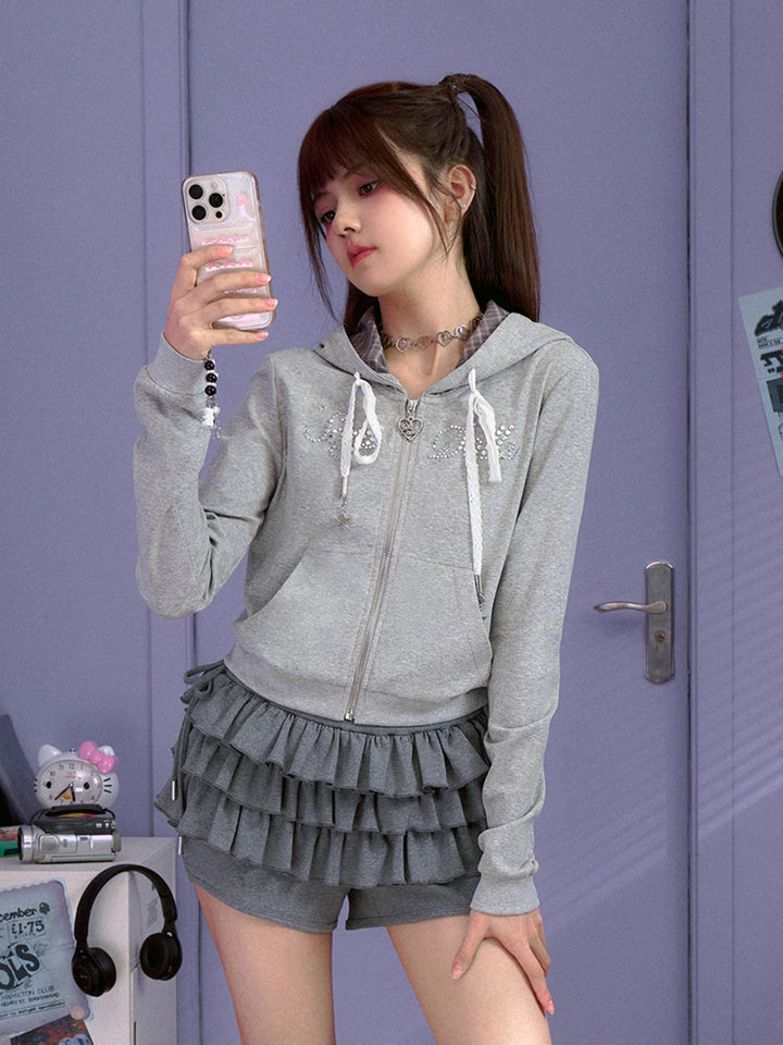 Y2K Rhinestone Star Cropped Hoodie