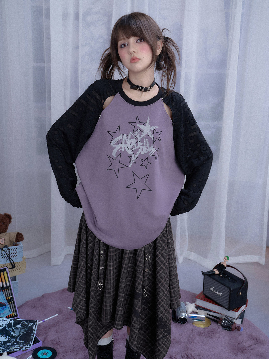 Grunge Plaid Handkerchief Midi Skirt