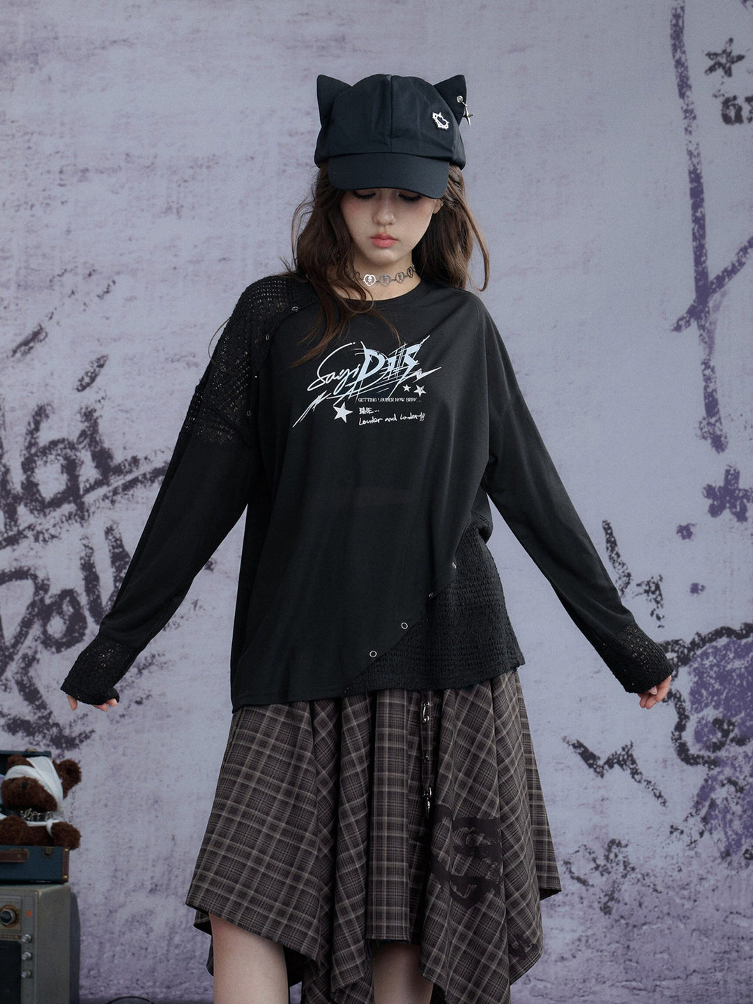 Grunge Plaid Handkerchief Midi Skirt