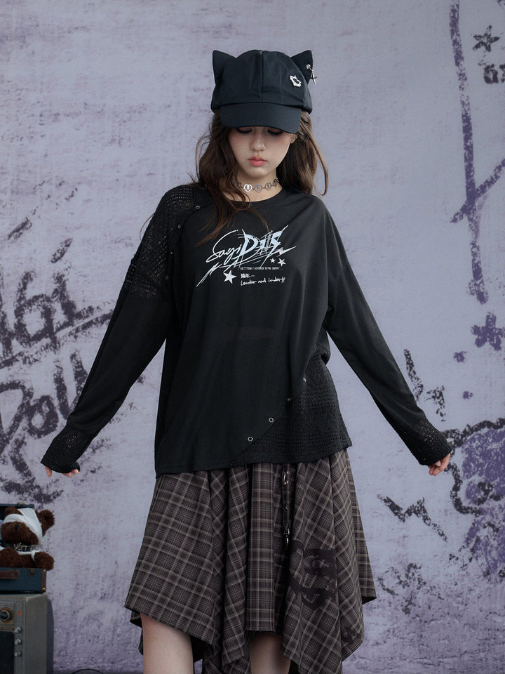 Grunge Plaid Handkerchief Midi Skirt