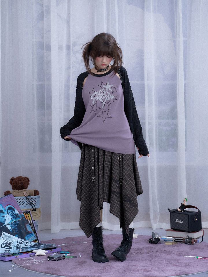 Grunge Plaid Handkerchief Midi Skirt
