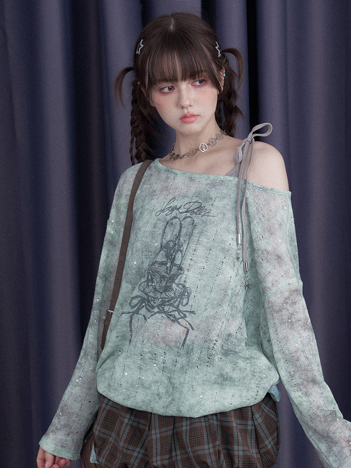 Mint Galaxy Graphic Long Sleeve Top