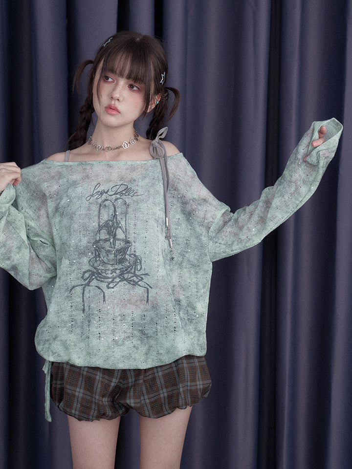 Mint Galaxy Graphic Long Sleeve Top