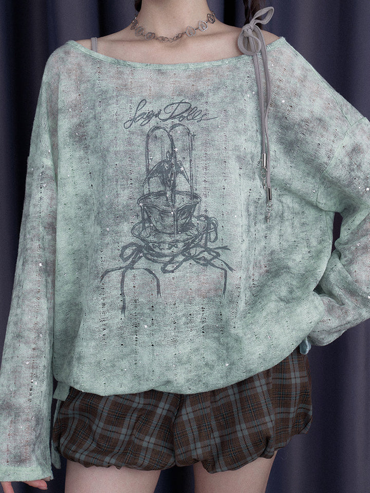 Mint Galaxy Graphic Long Sleeve Top