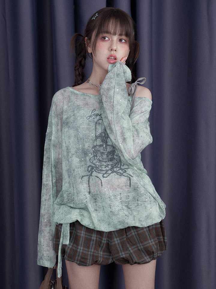 Mint Galaxy Graphic Long Sleeve Top